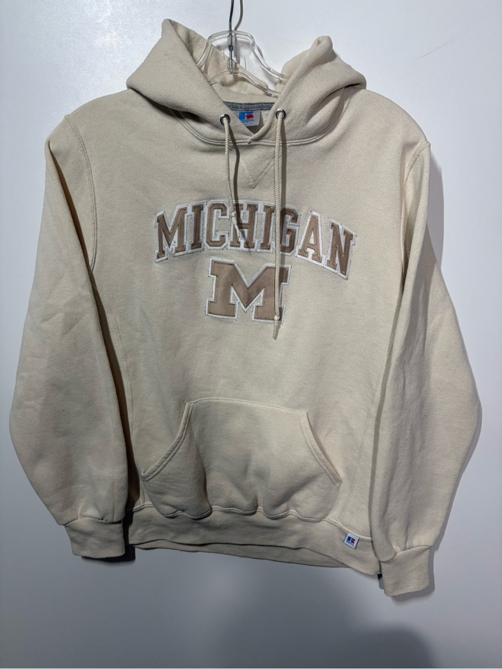 Russell Athletic Cream Michigan Applique Hooded Sweatshirt